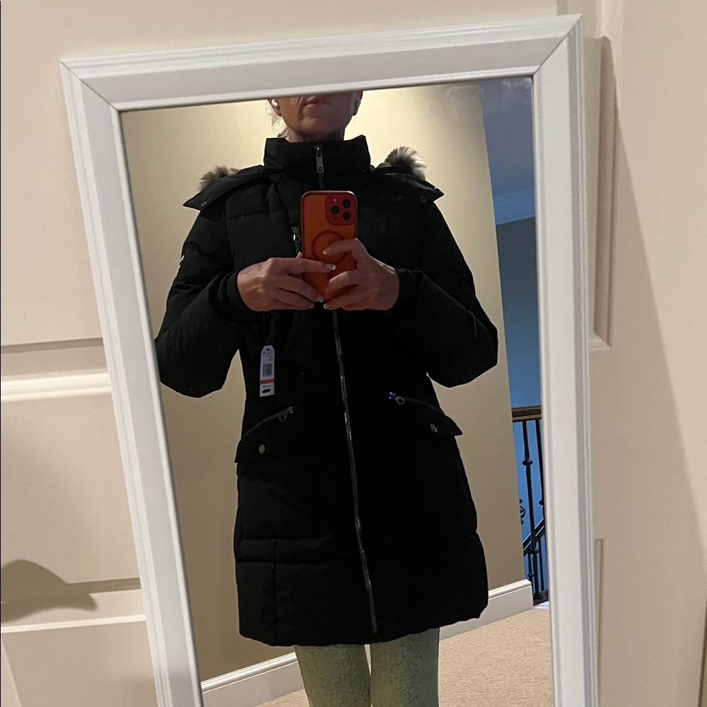 Nautica Women's Black Puffer Jacket with Fur Trim